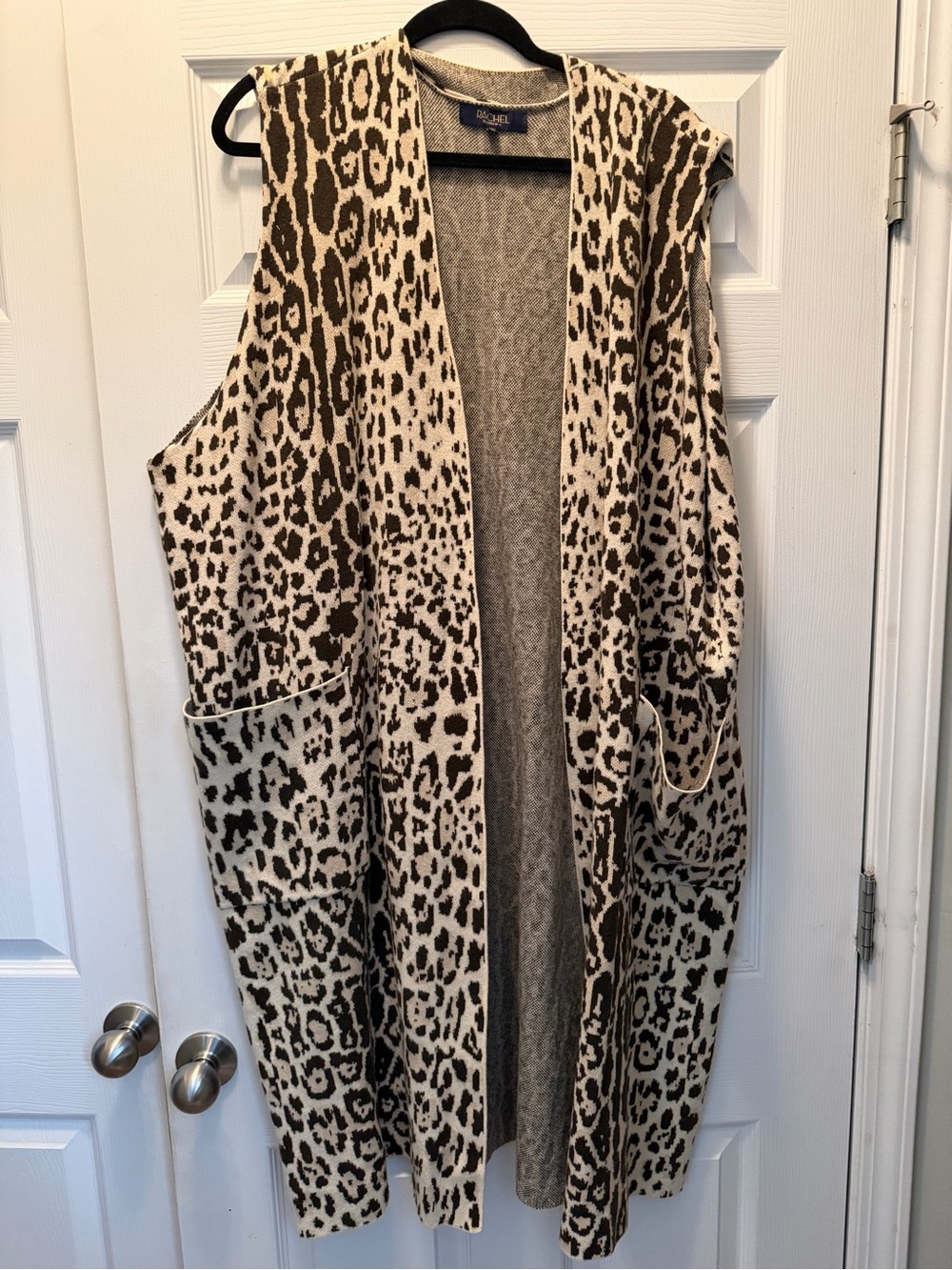 Rachel Roy Leopard Print Open Front Long Vest - Brown & Cream